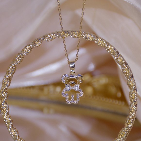 Jewelry - NEW 14K Gold Plated Diamond Bear Necklace a